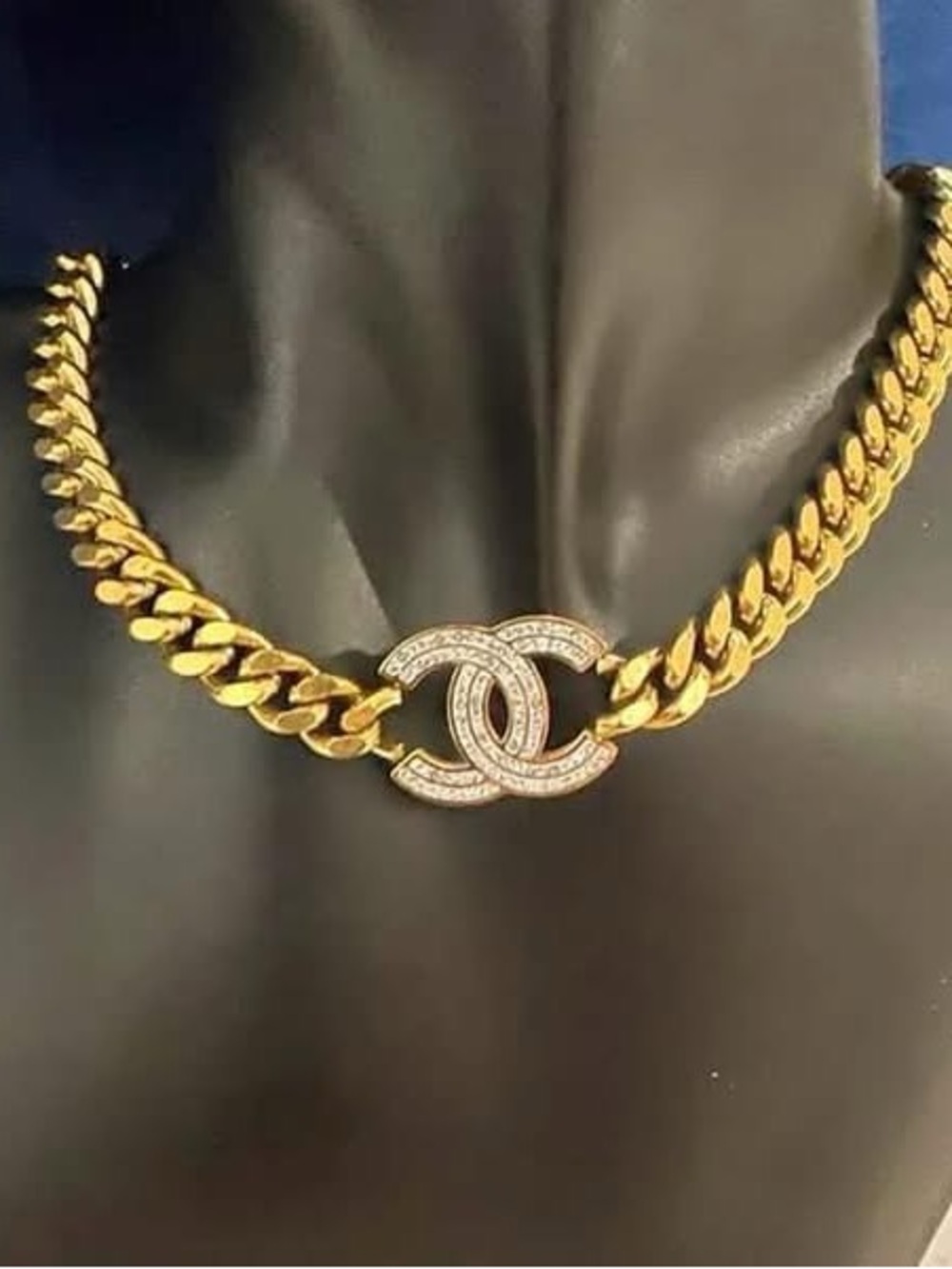 Gold Chain Necklace with Crystal Interlocking Logo Accent - Picture 7 of 7